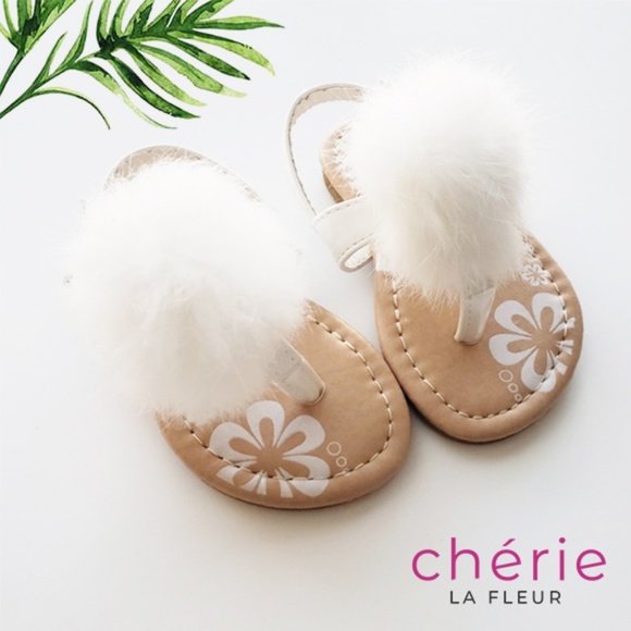 Laura Ashley Other - 🌴 Laura Ashley | Girl's White Pom-Pom Sandals - 5